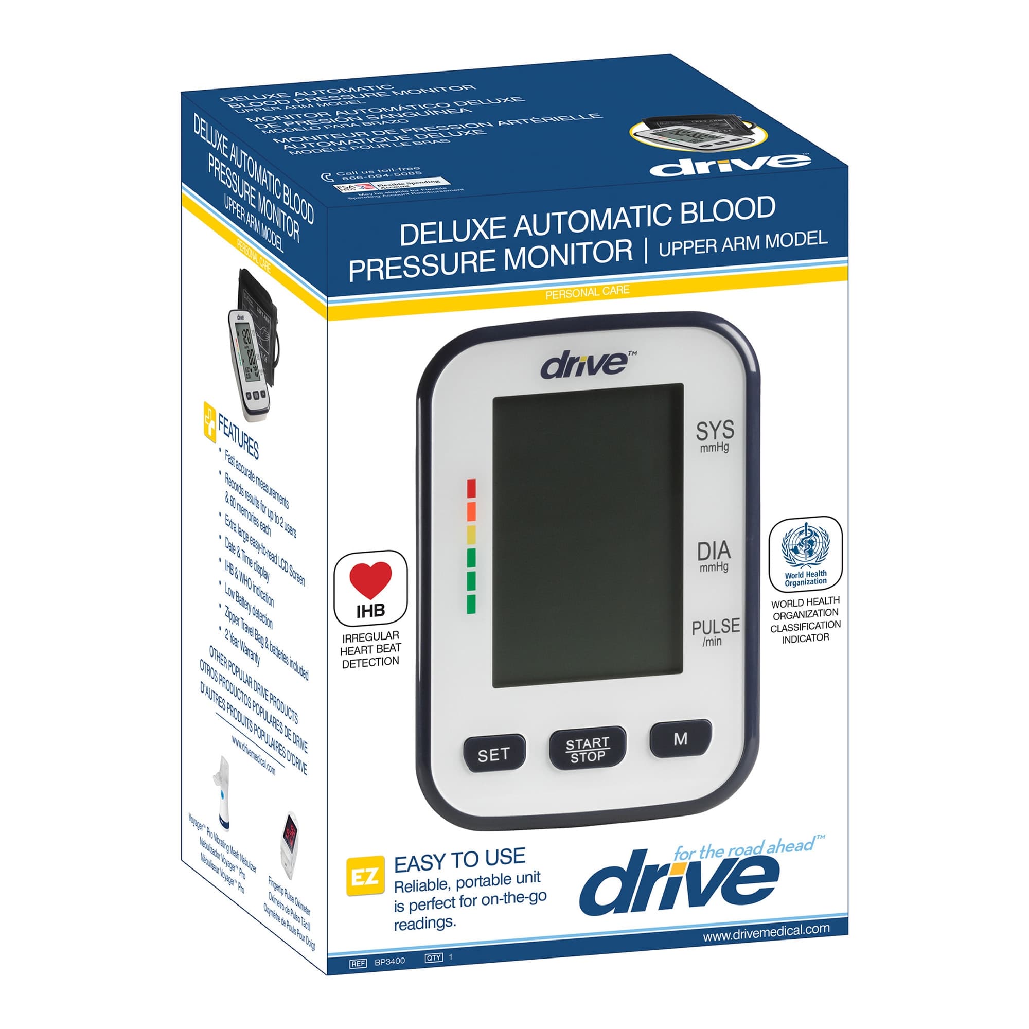 drive Home Automatic Digital Blood Pressure Monitor Black None Nylon Cuff Digital Display - Image 3