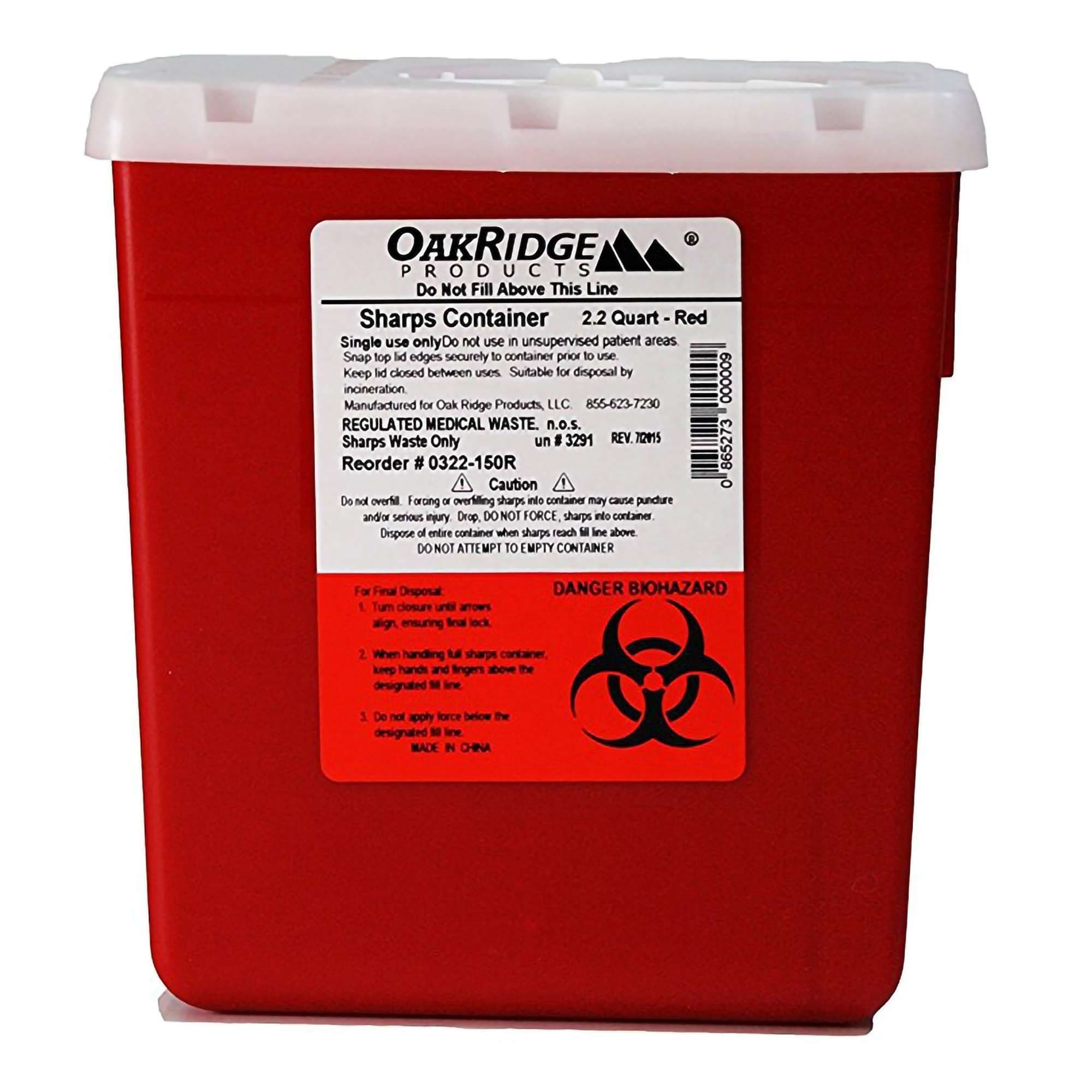 Oakridge Sharps Container, 2.2 Quart - Case of 60