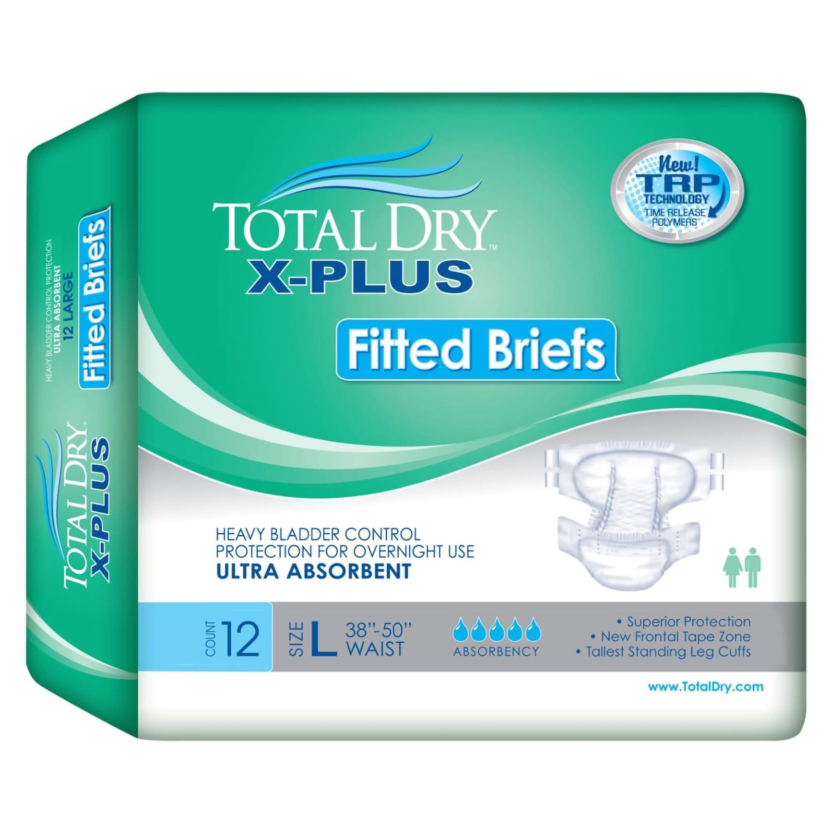 TotalDry X-Plus Fitted Briefs, Extra Large - Bag of 12 - Image 1