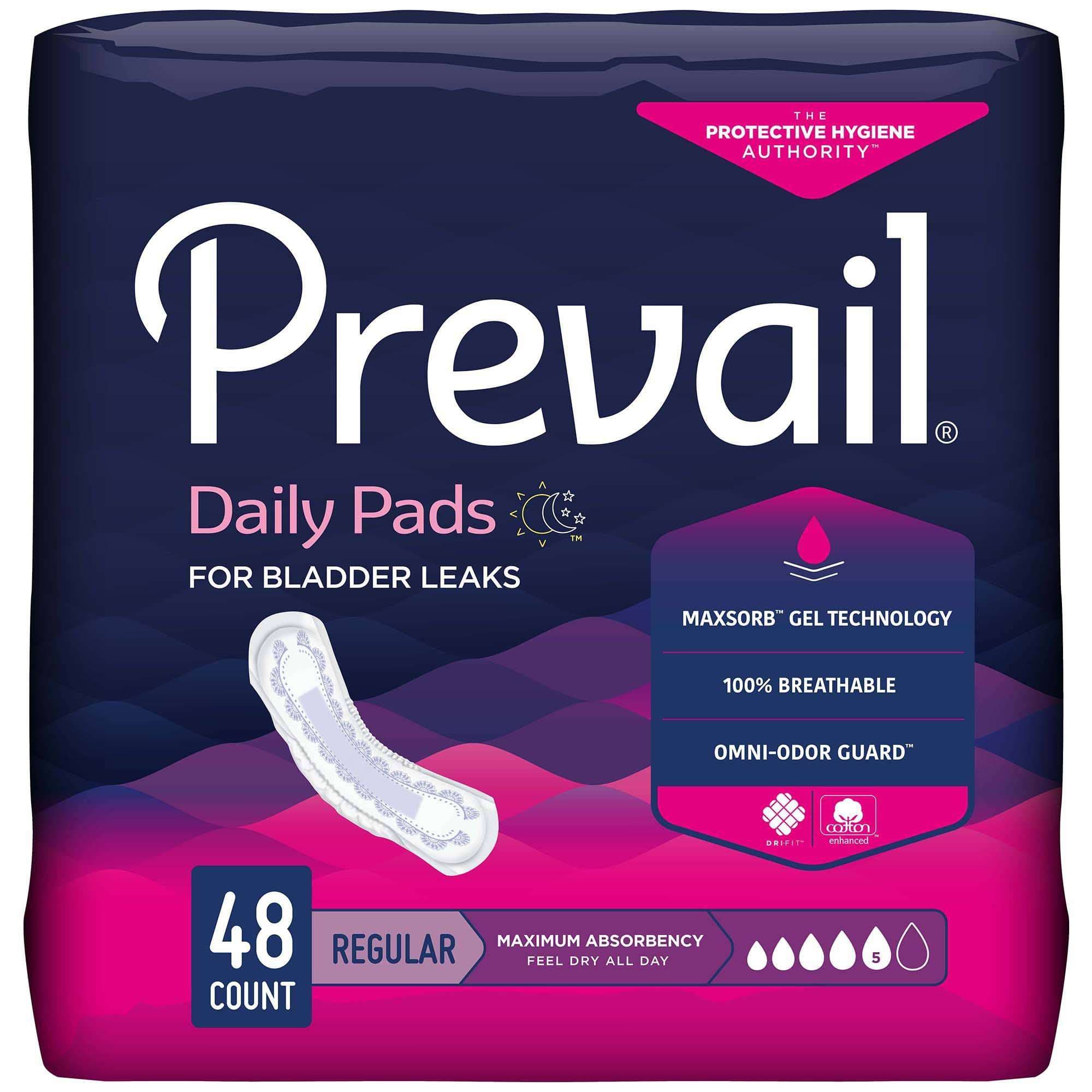 Prevail Daily Pads For Bladder Leaks, Regular, Maximum Absorbency - Package of 48 - Image 1