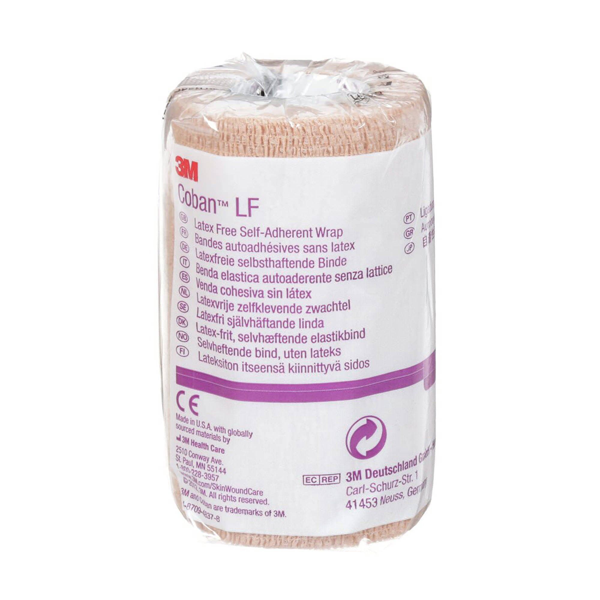 3M Coban LF Cohesive Bandage, Tan, NonSterile, 4 Inch x 5 Yard - Case of 18 - Image 1