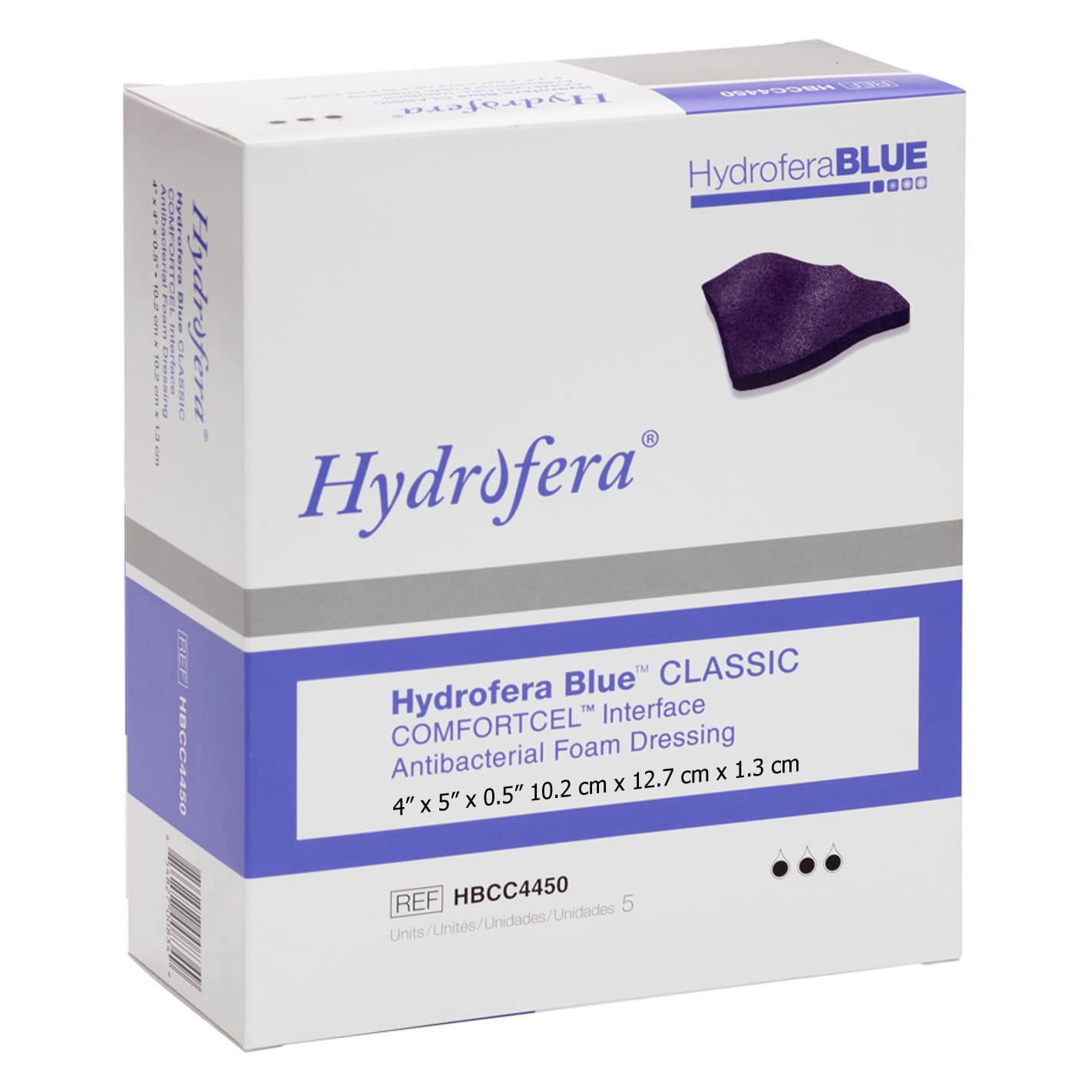Hydrofera Blue Comfortcel Interface Antibacterial Foam Dressing, 4 x 5 x 0.5 Inch - Box of 5 - Image 2