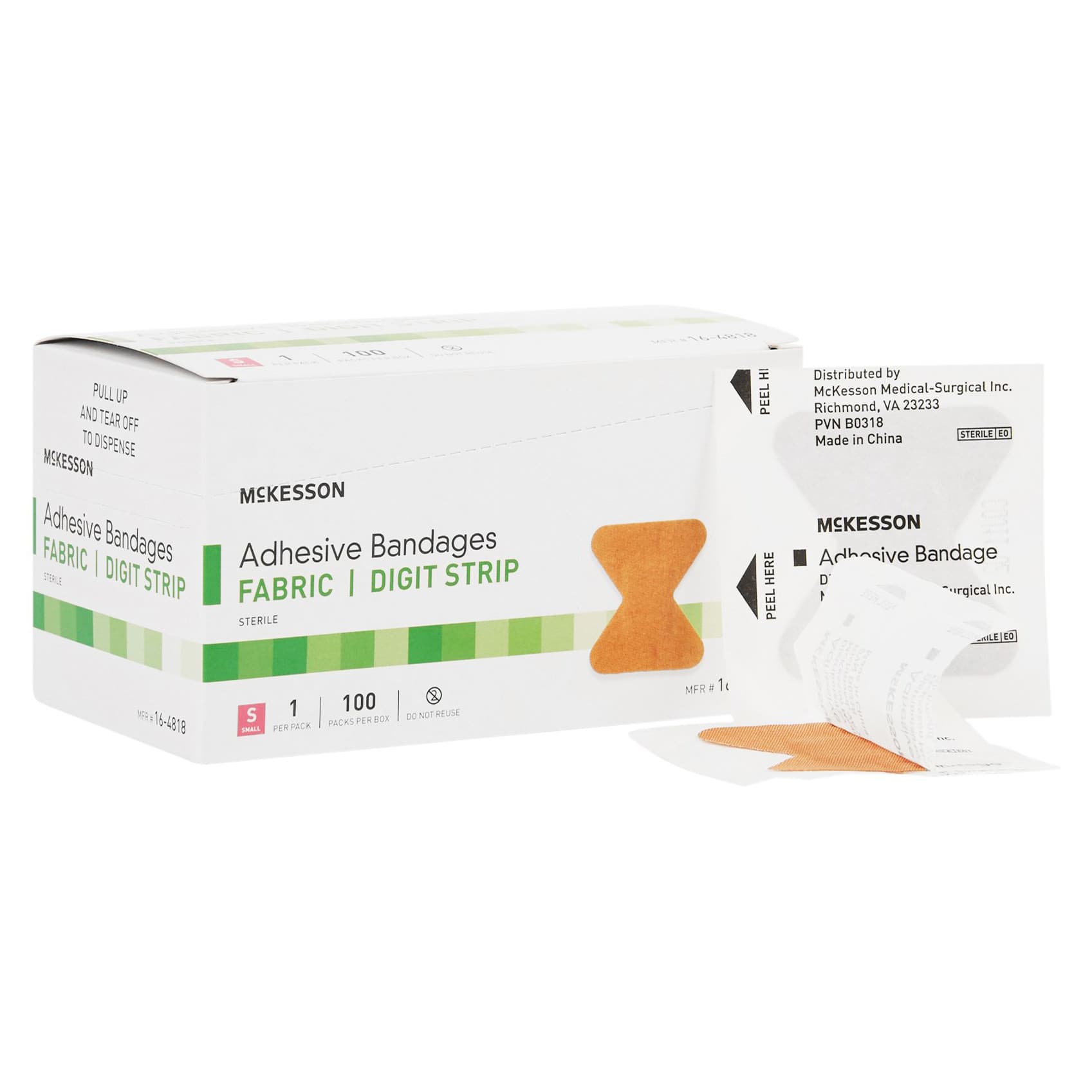 McKesson Fabric Fingertip Strip Adhesive Bandage, 1.7 x 2 Inch - Box of 100 - Image 1