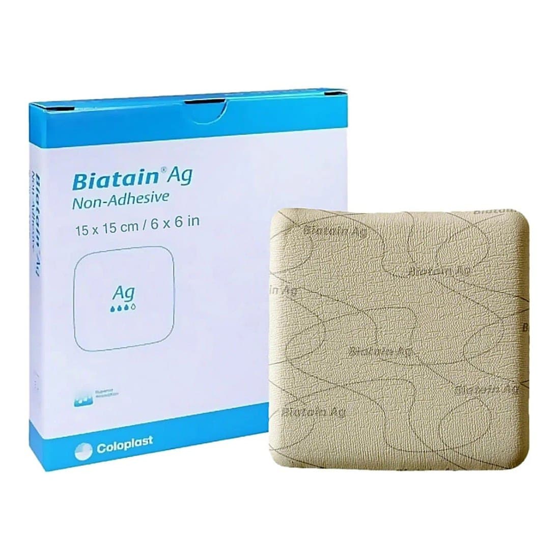 Biatain Ag Non-Adhesive Foam Dressing, Square, 6 x 6" - Box of 5 - Image 1