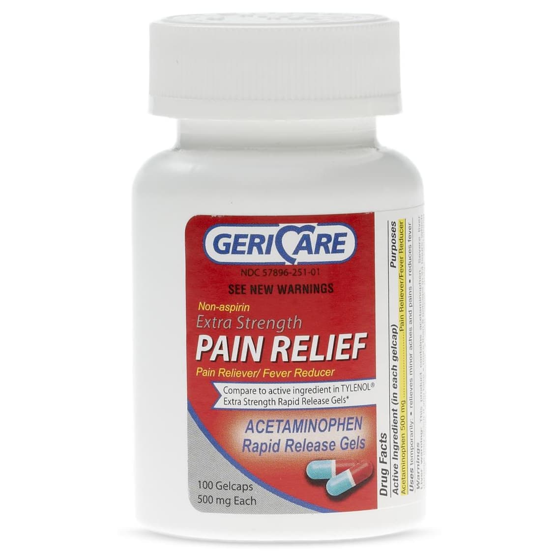 Geri-Care Acetaminophen Extra-Strength Rapid Release Gel Caps - Bottle of 100