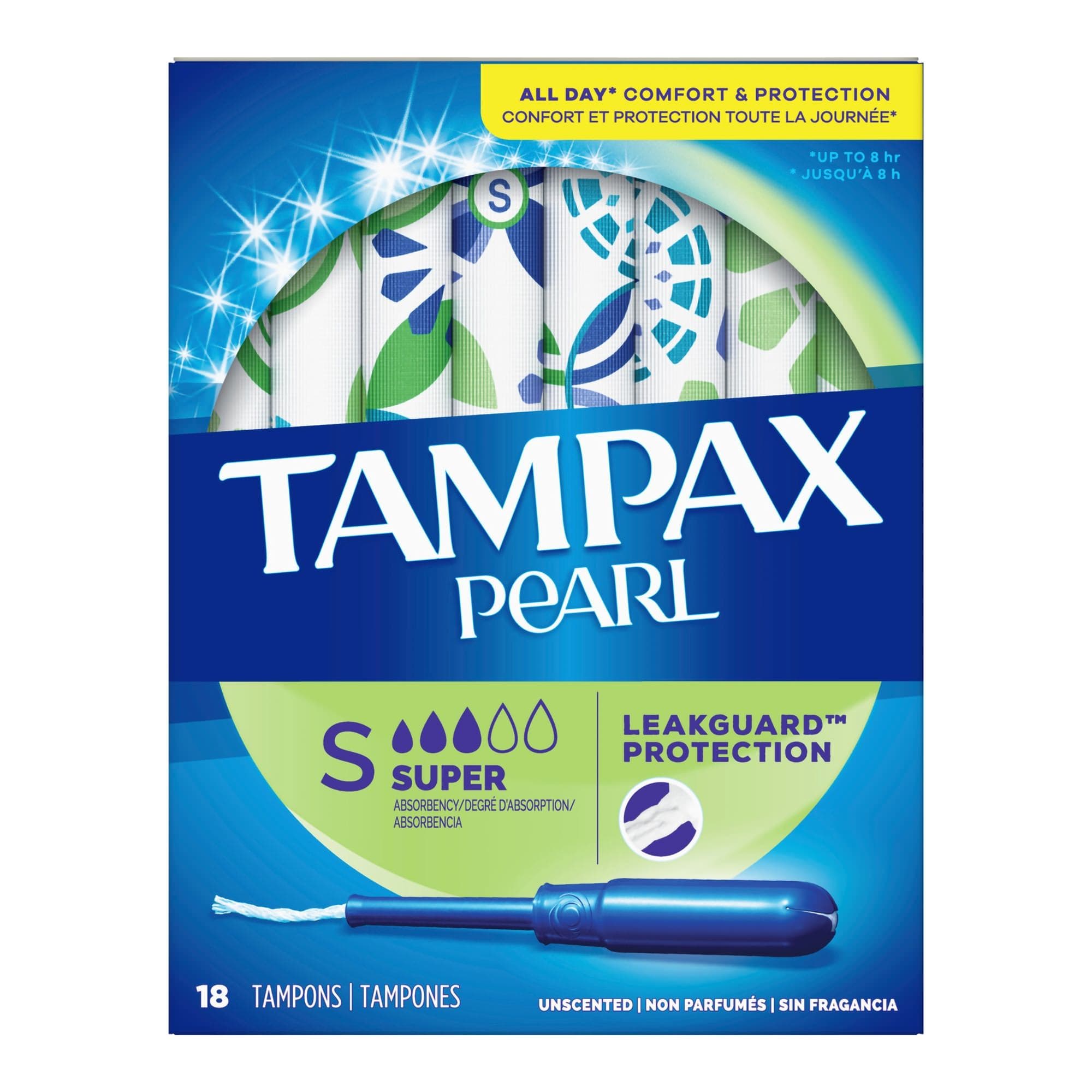Tampon Tampax Pearl Super Absorbency Plastic Applicator - Box of 18
