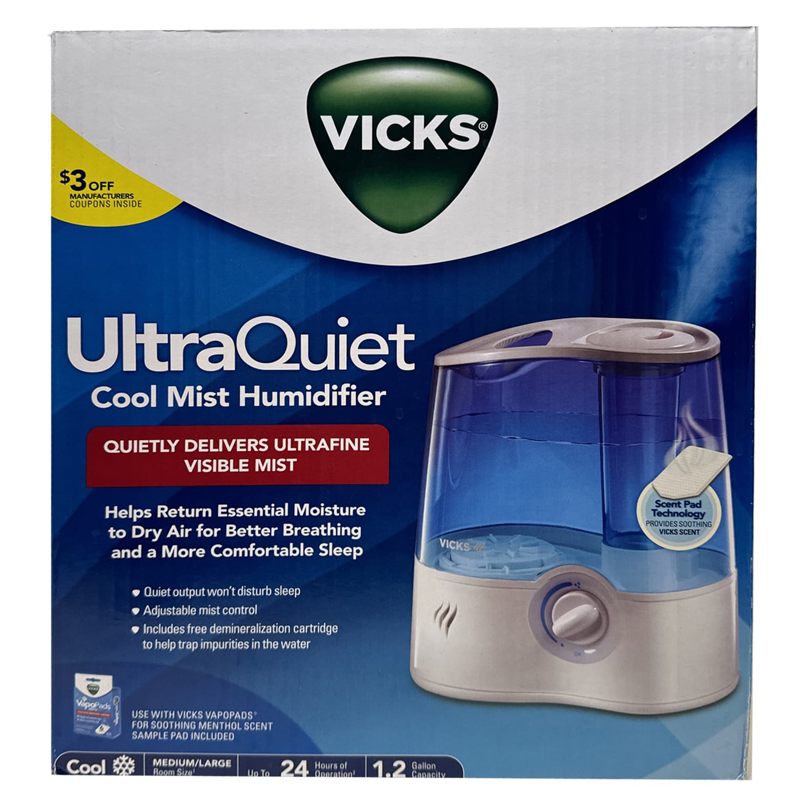 Vicks 1.2 Gallon Ultrasonic Cool Mist Humidifier - Image 3