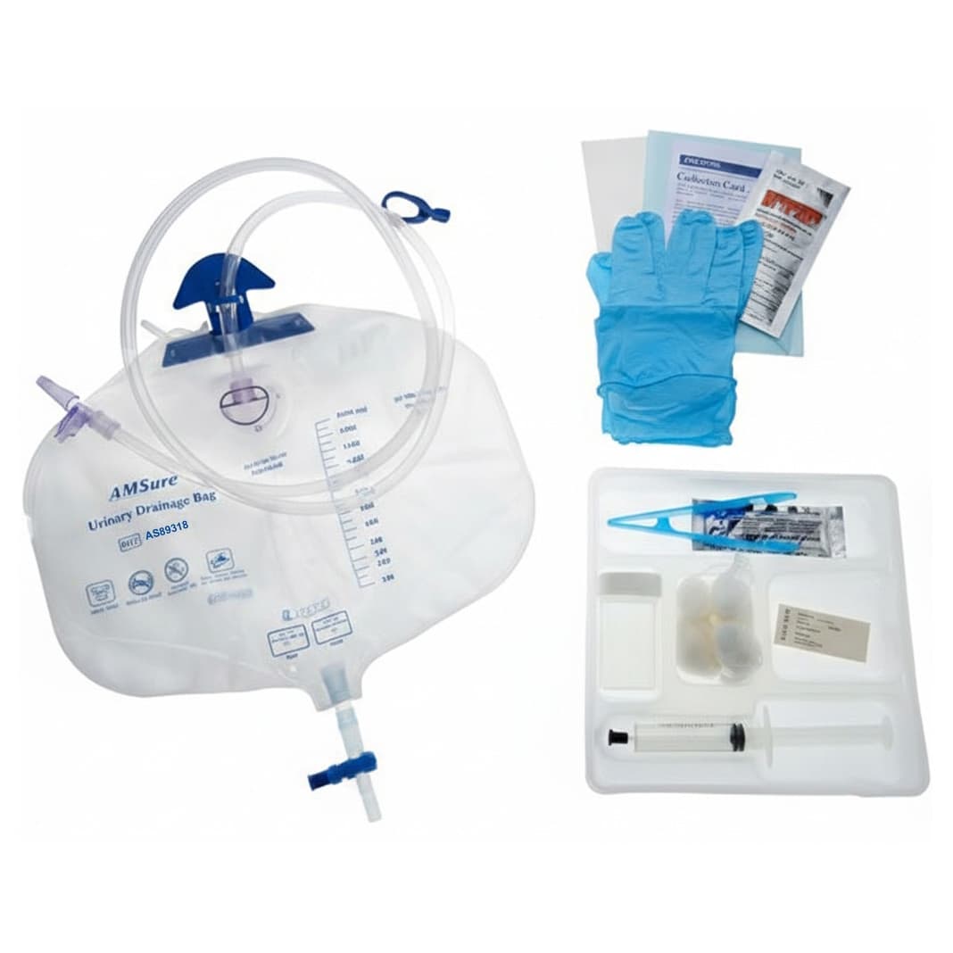 AMSure Foley Catheter Tray, 2000 ml Low Profile Drainage Bag, 18 Fr