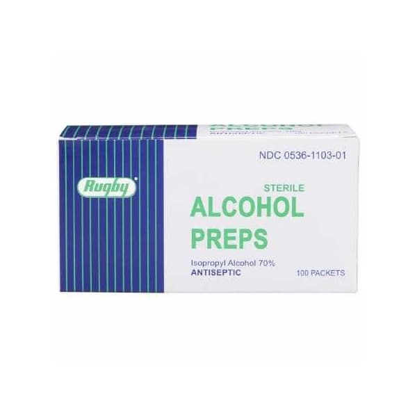 Rugby Alcohol Prep Pad, 1-1/5 x 2-3/5 Inch - Box of 100 - Image 1