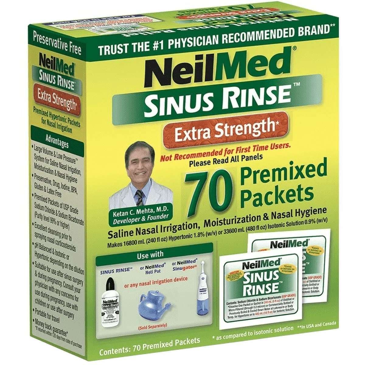 NeilMed Sinus Rinse Hypertonic Premixed Refill Packets - Box of 70