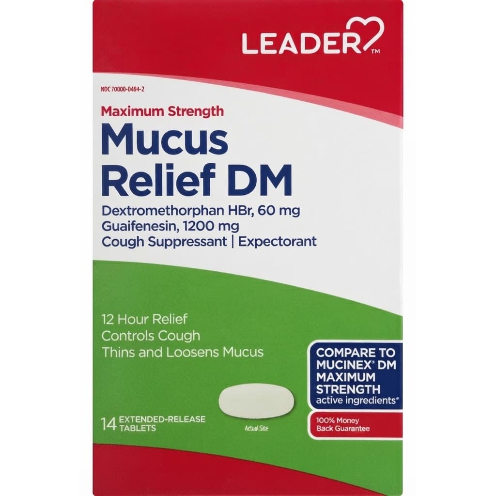 Leader Mucus Relief, DM, Maximum Strength, Extended-Release Tablets - 60 Count