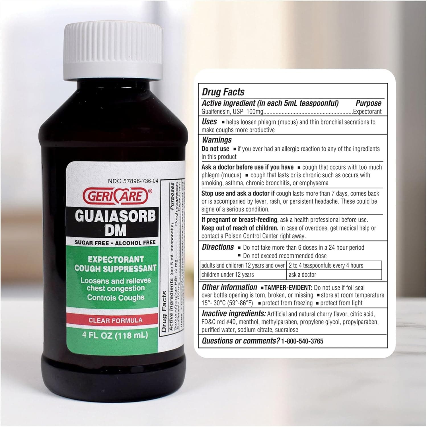 Geri-Care Guaiasorb DM Cold and Cough Relief, 100 mg, 4 Oz - Image 2