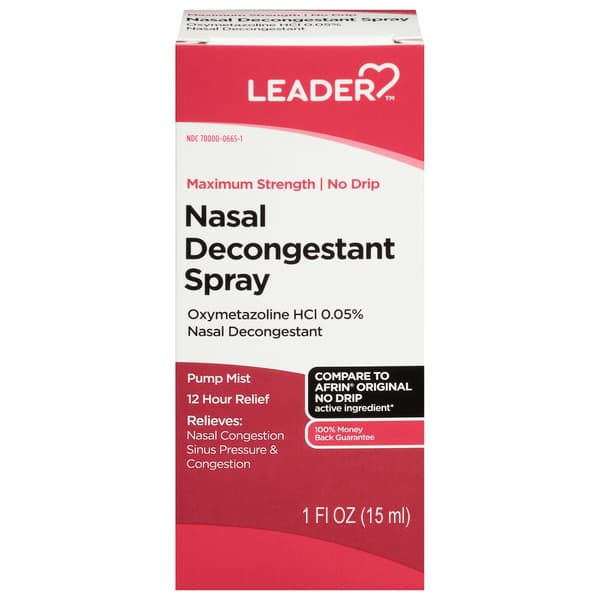 Leader 12 Hour Nasal Decongestant Spray, Oxymetazoline HCl 0.05%, 0.5 oz - Each