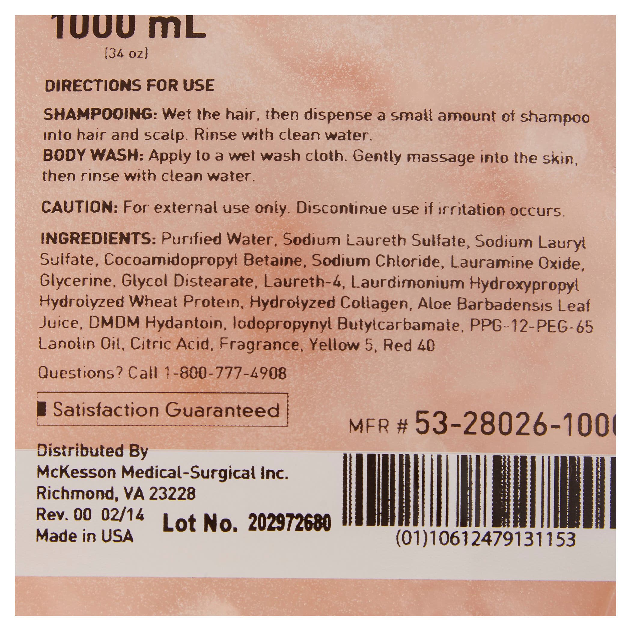 McKesson Shampoo and Body Wash with Aloe, Apricot Scent, 1000 ml - Image 2