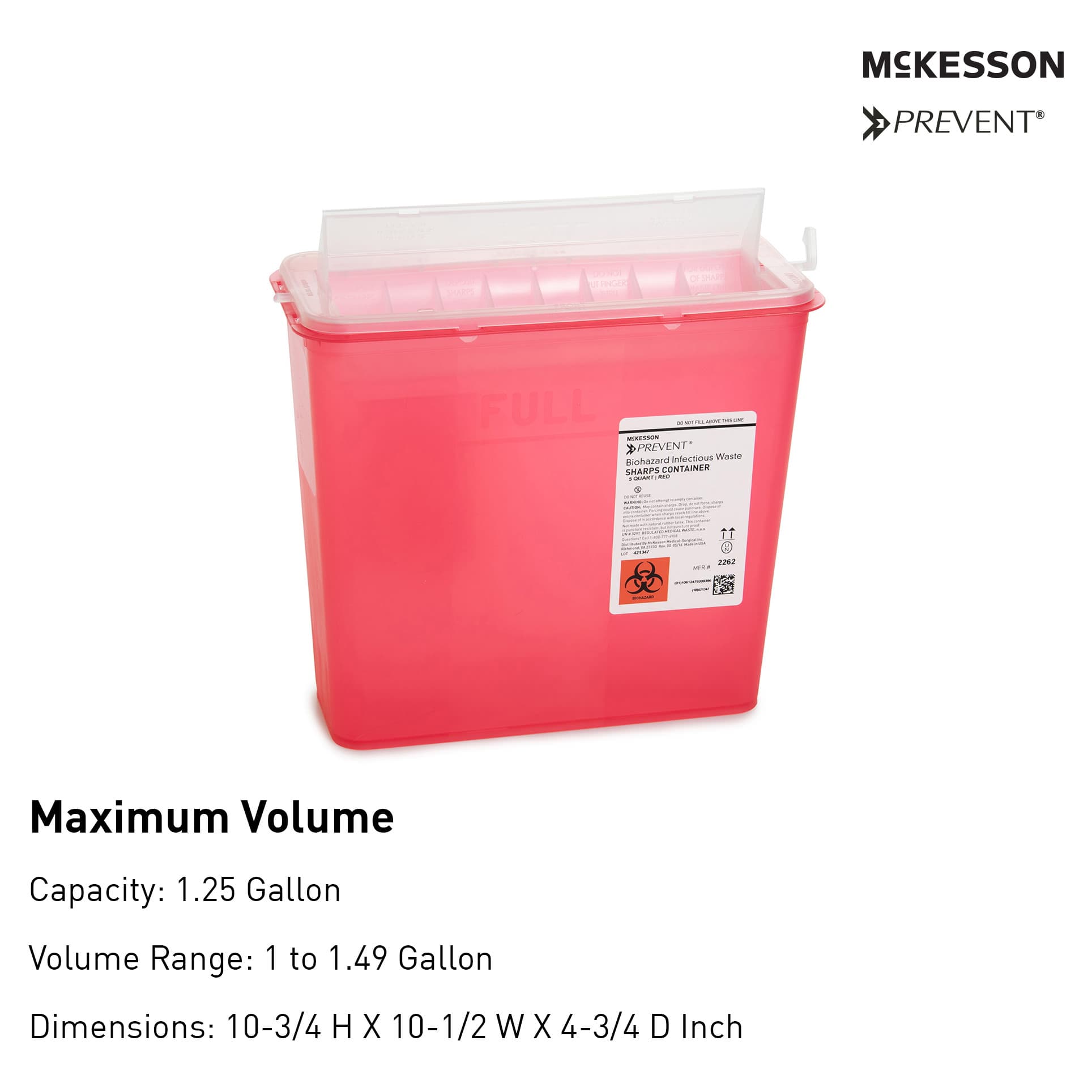 McKesson Prevent Polypropylene Sharps Container, Horizontal Entry - Image 2