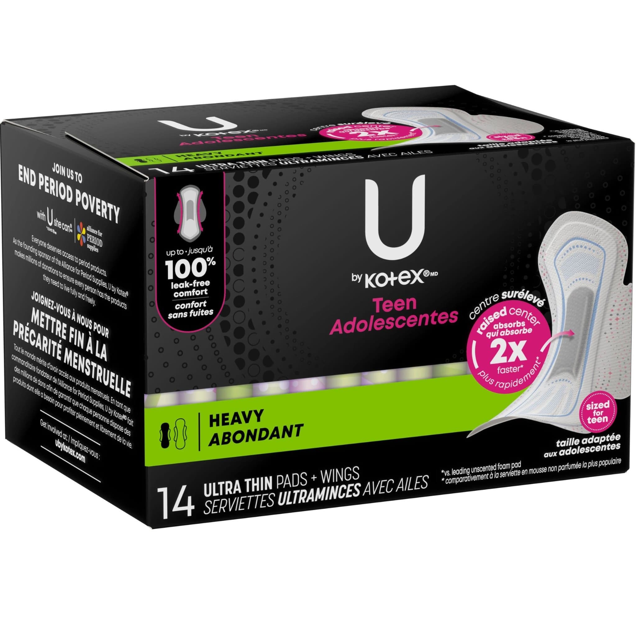 U by Kotex Teen Ultra Thin Pads with Wings, Heavy Absorbency - Package of 14 - Image 2