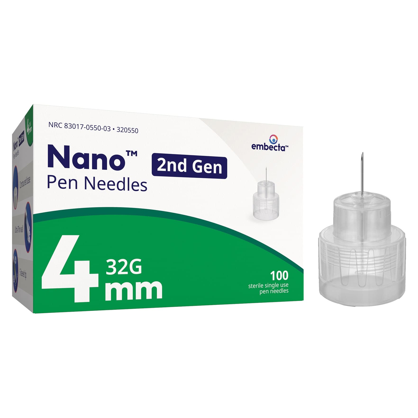Embecta Nano 2nd Gen Standard Insulin Pen Needle, 32 Gauge, 4 mm