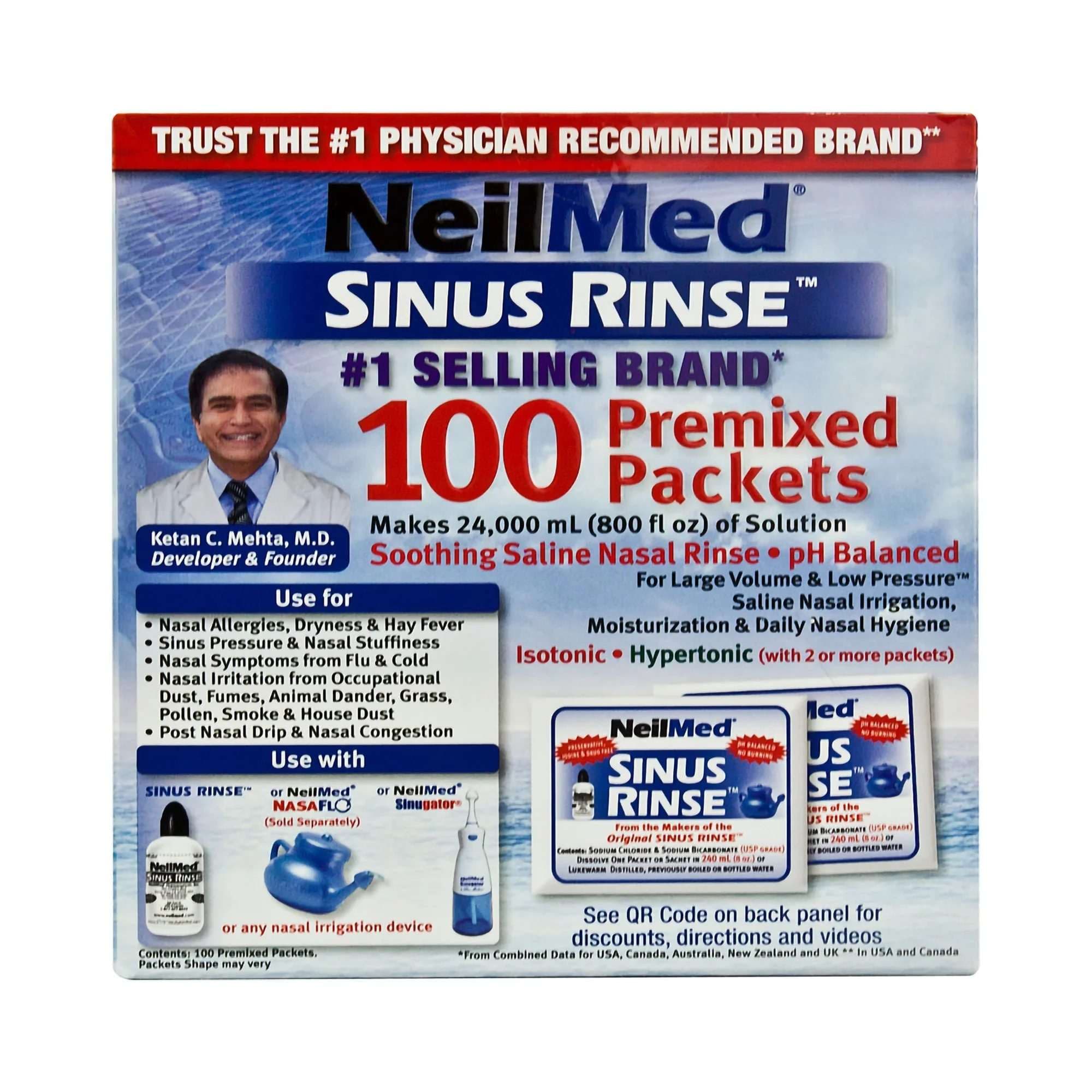 Neilmed Sinus Rinse Saline Nasal Rinse Refill Kit Powder For Solution - Box of 100