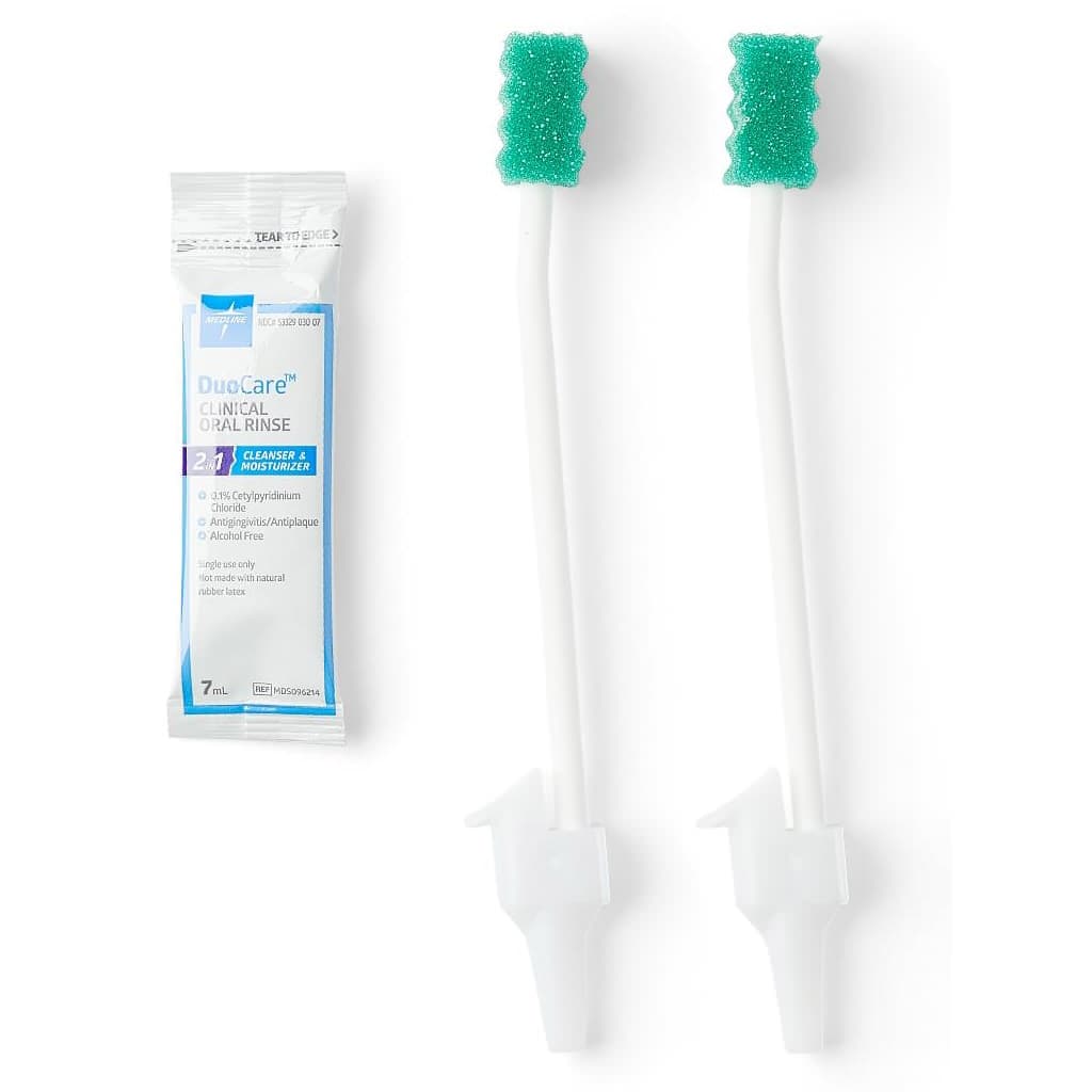 Medline DuoCare Single-Use Oral Care Tray Kit with 2 Suction Swab