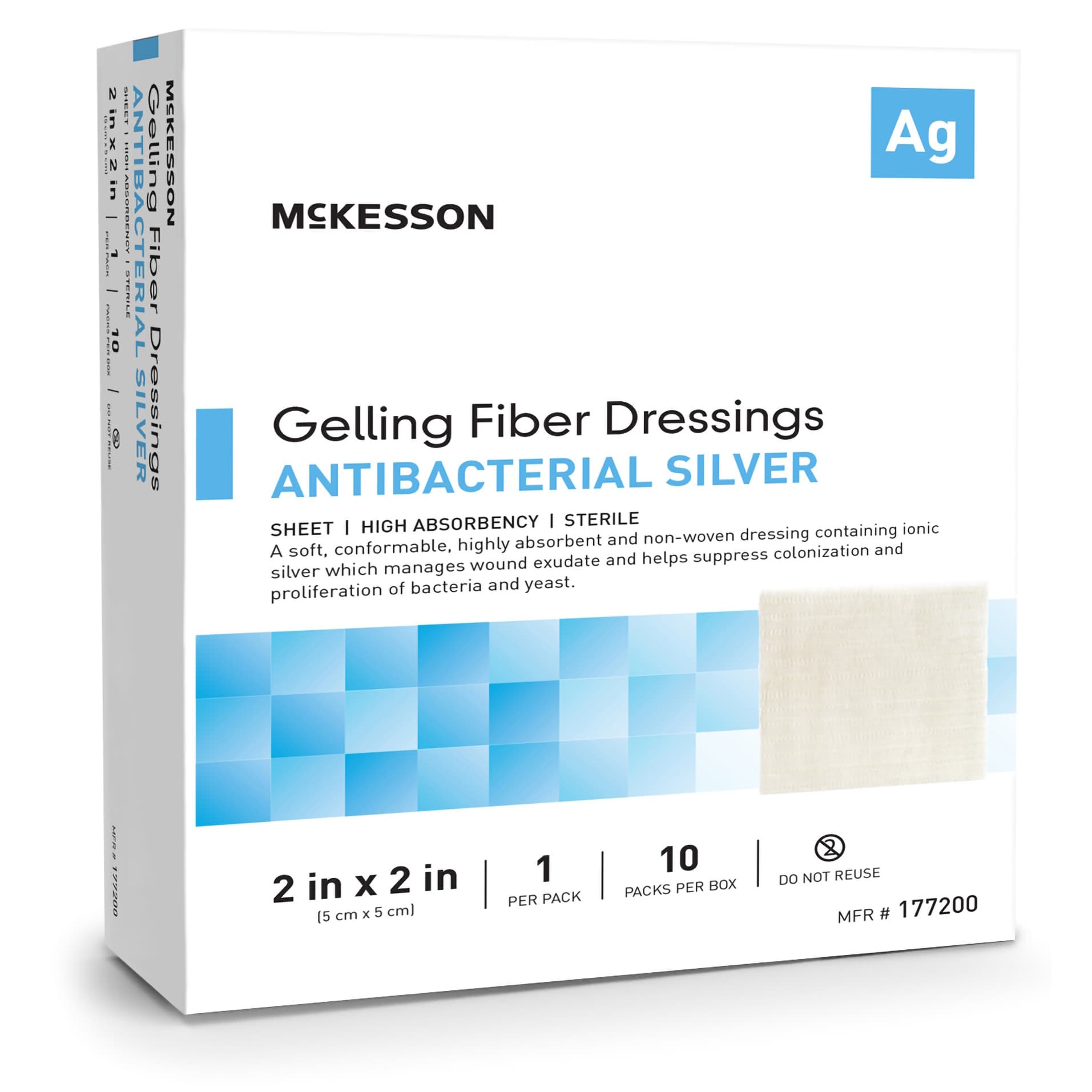 McKesson Silver Gelling Fiber Dressing White Ionic Silver Square Sterile - Image 1