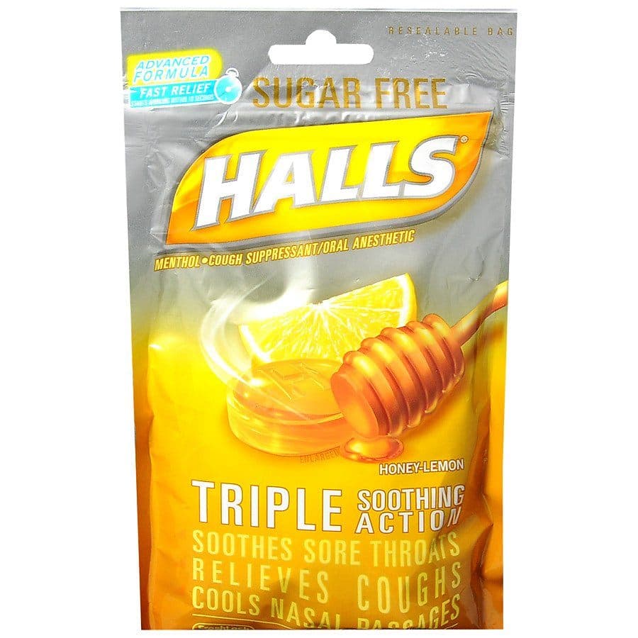 Halls Sugar-Free Cold And Cough Relief Lozenge, Honey Lemon Flavor