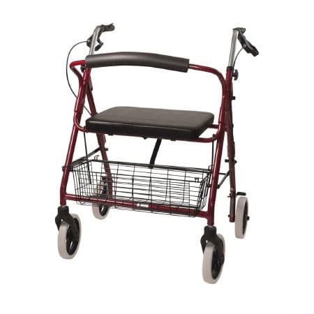 DMI Heavy Duty Lightweight 4 Wheel Rollator, Burgundy