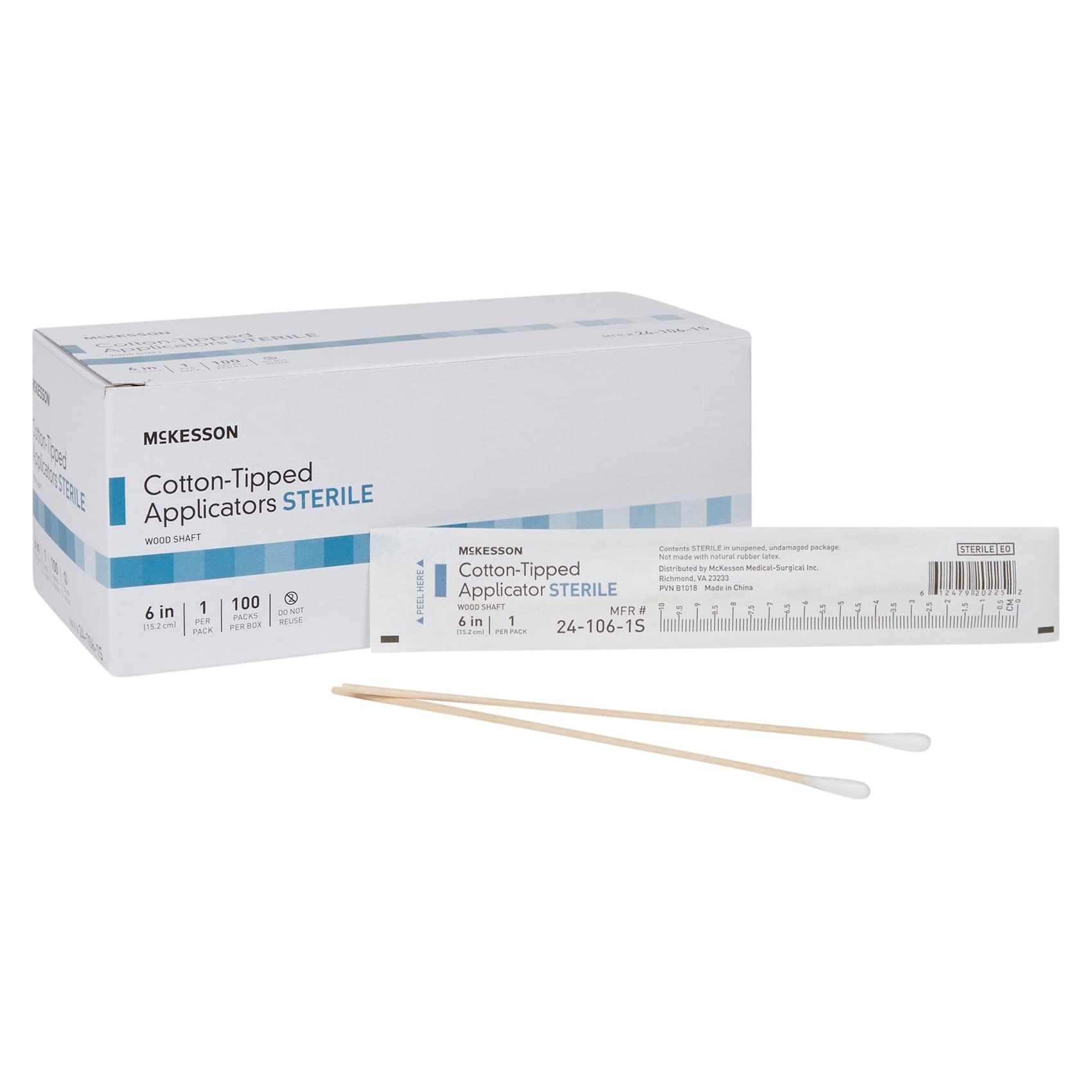 McKesson Swabstick Wood Shaft Sterile Cotton Tip Single End Tip - Image 1