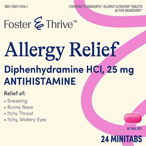 Foster and Thrive Diphenhydramine HCl Allergy Relief Tablets - Box of 24 - Image 1