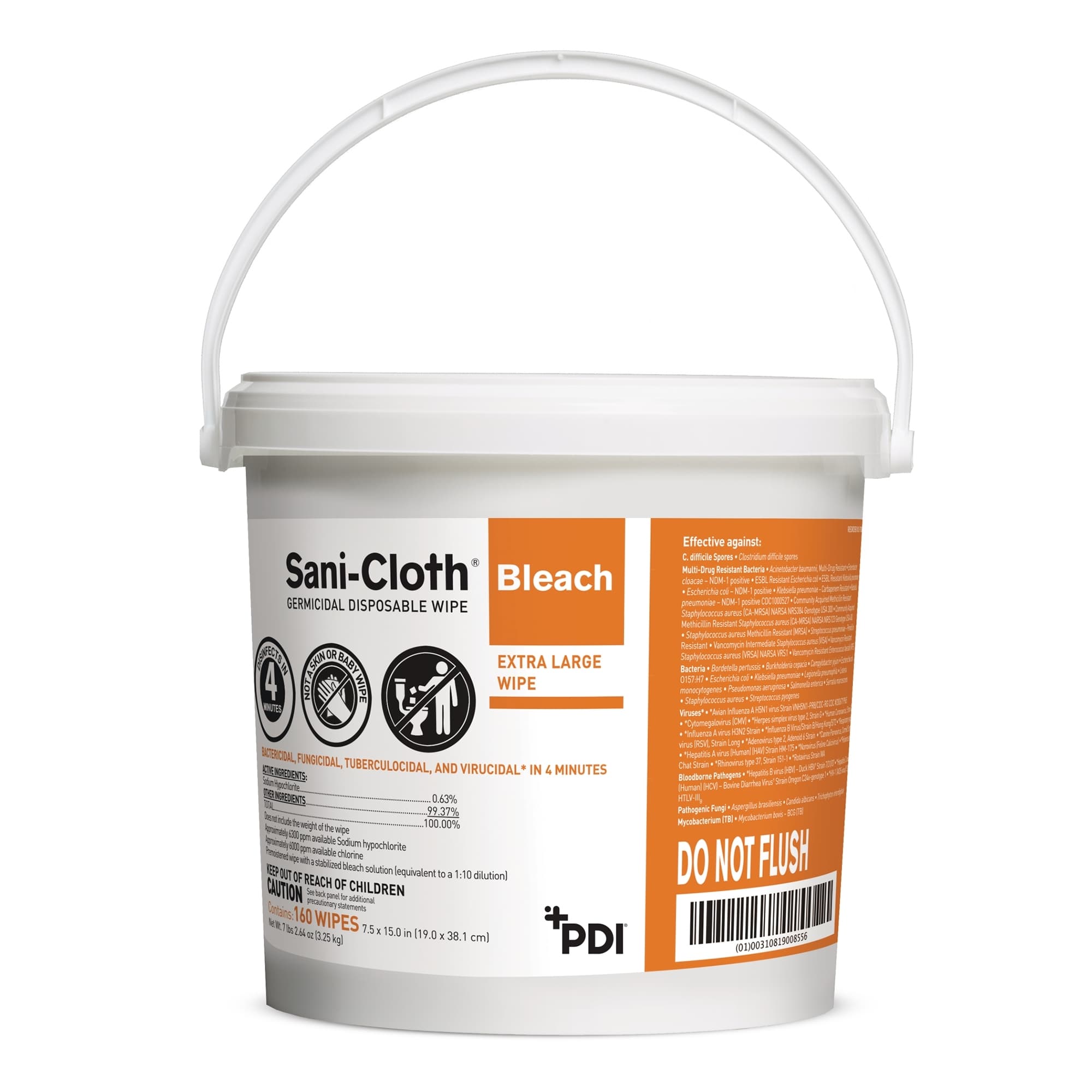 Sani-Cloth Bleach Germicidal Disposable Wipes, Pail, Extra Large - Can of 160 - Image 1
