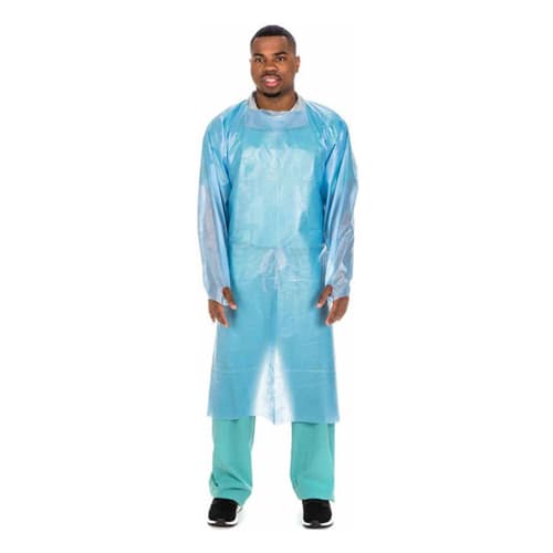 Cardinal Health Over-The-Head Blue Poly-Coated Isolation Gown, Universal
