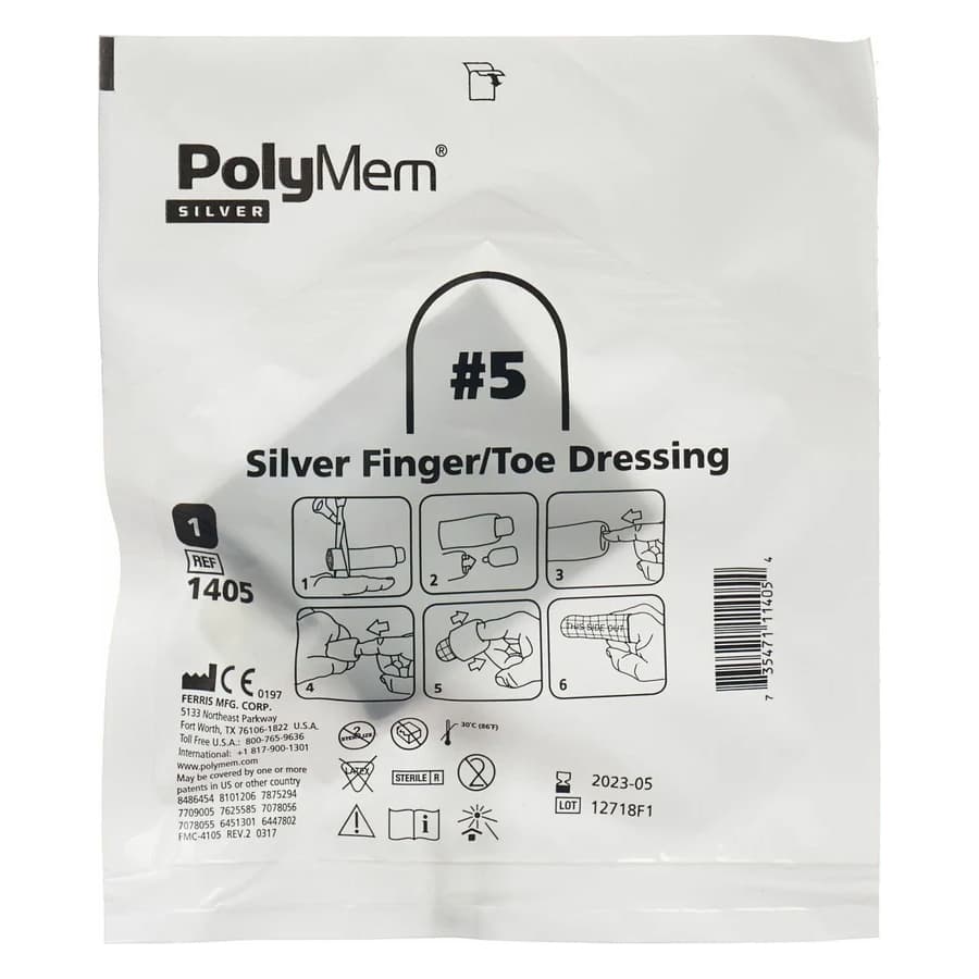 PolyMem Silver Finger and Toe Dressings, 3-2/5 to 3-4/5 Inch Circumference - Box of 6 - Image 2