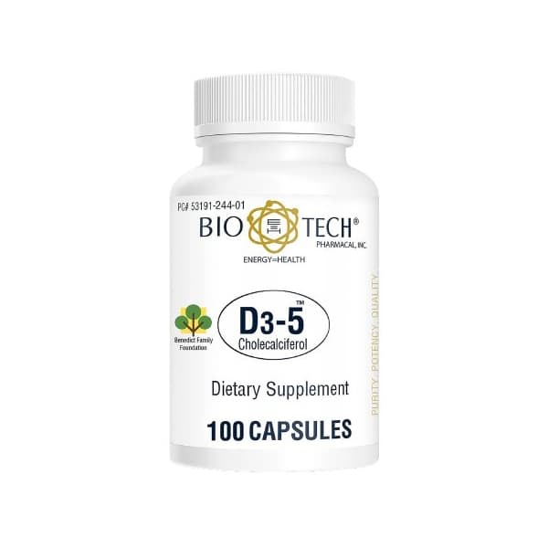 Bio Tech Vitamin D3 Supplement Capsule, 5000 IU Strength - Bottle of 100 - Image 1