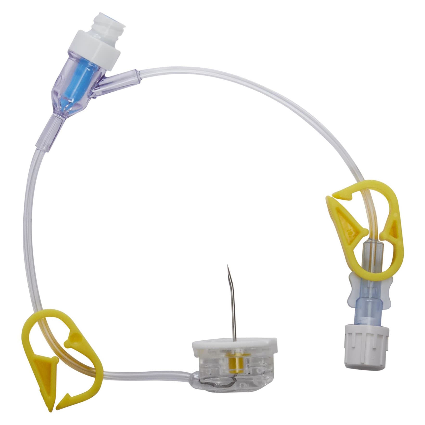 SafeStep Huber Needle Set with Y-Injection Site and Medegen Needleless Injection Cap, 20 Gauge