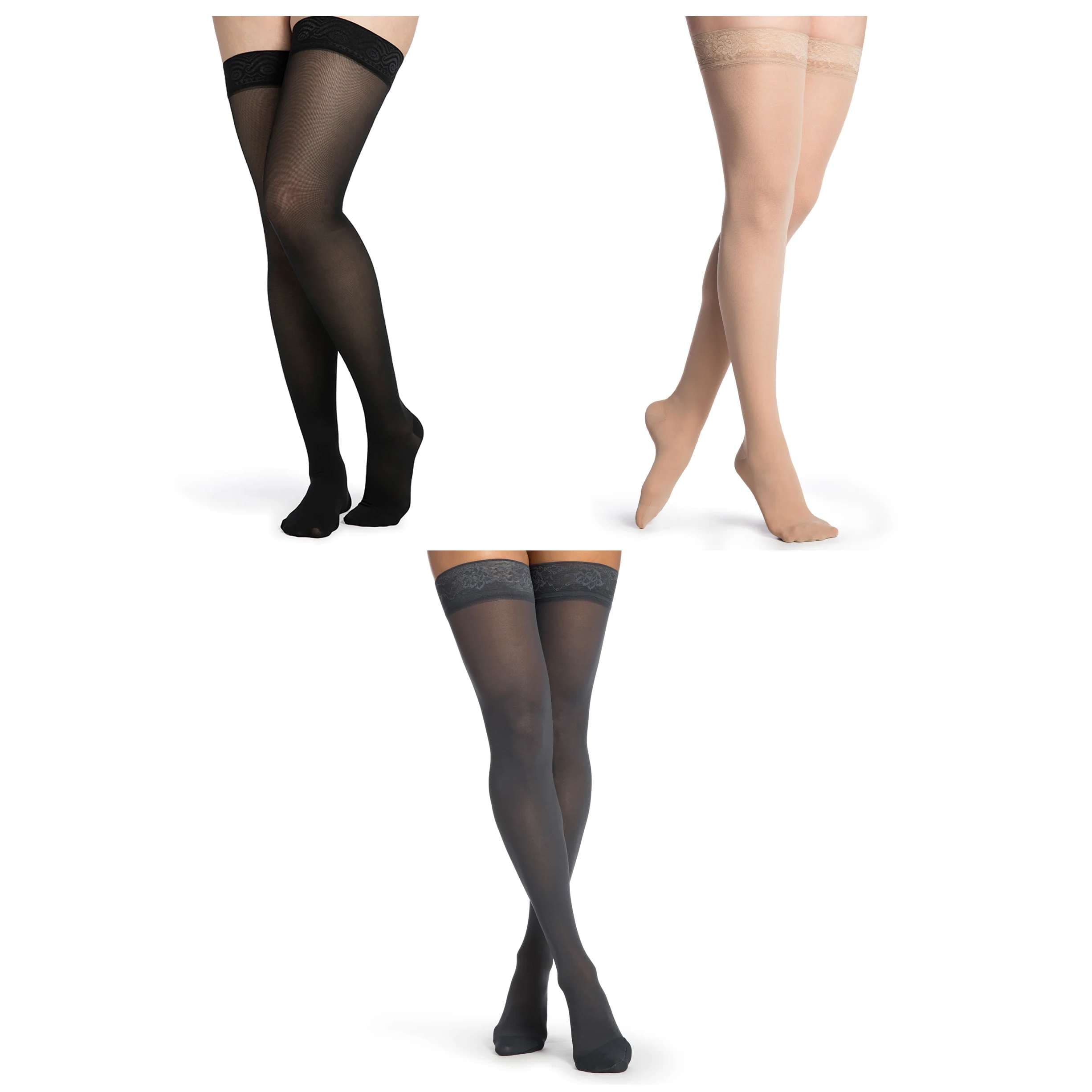Sigvaris Women's Style Medium Sheer Thigh High Compression Stockings, 20-30mmHg