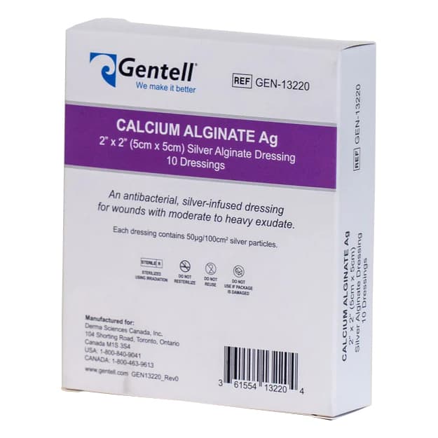 Gentell Calcium Alginate Ag Silver Dressing, 2 x 2 Inch - Box of 10 - Image 1