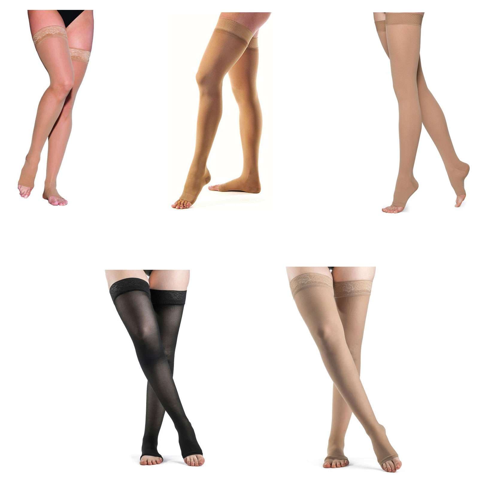 Sigvaris Style Sheer Thigh High with Grip-Top Open Toe Compression Stocking, 20-30mmHg