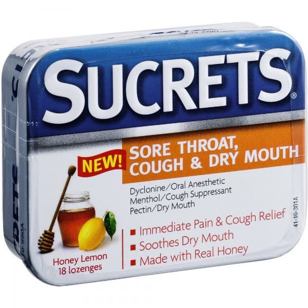 Sucrets Sore Throat, Cough and Dry Mouth Lozenges, Honey Lemon - 18 Count