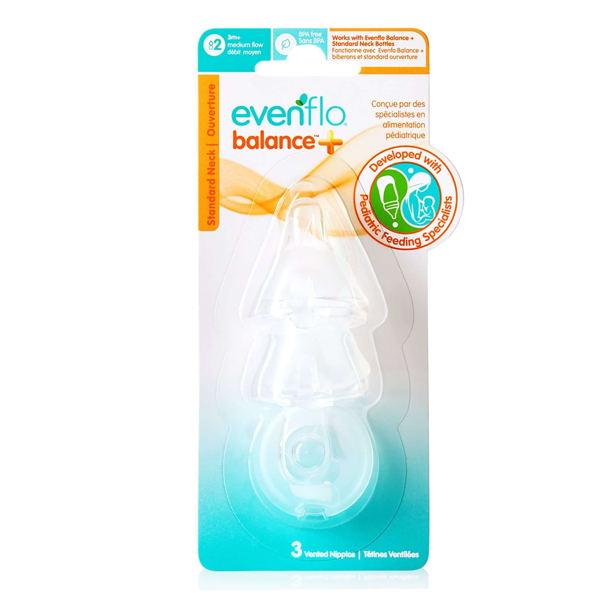 Evenflo Feeding Balance + Standard Neck Nipple, Medium Flow Tip - Case of 36