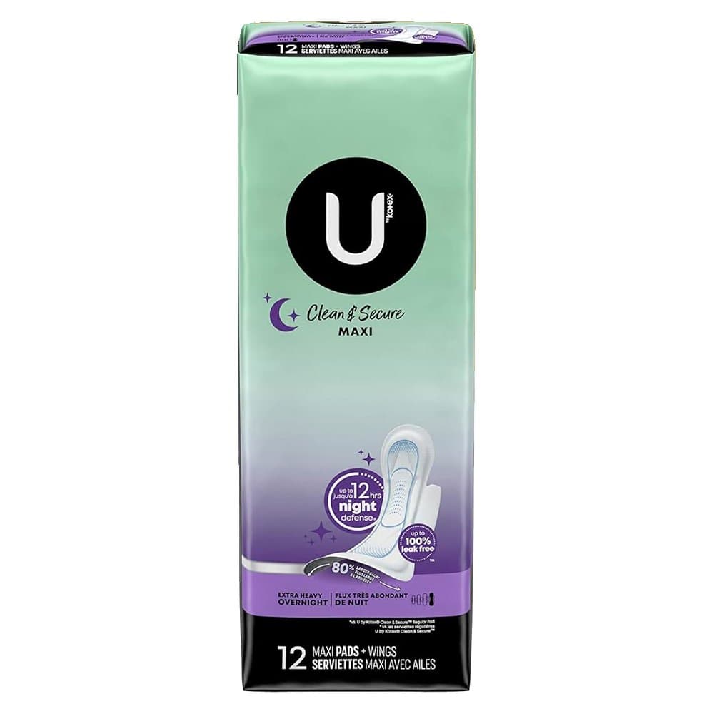 U by Kotex Clean & Secure Overnight Maxi Pads with Wings - Image 1
