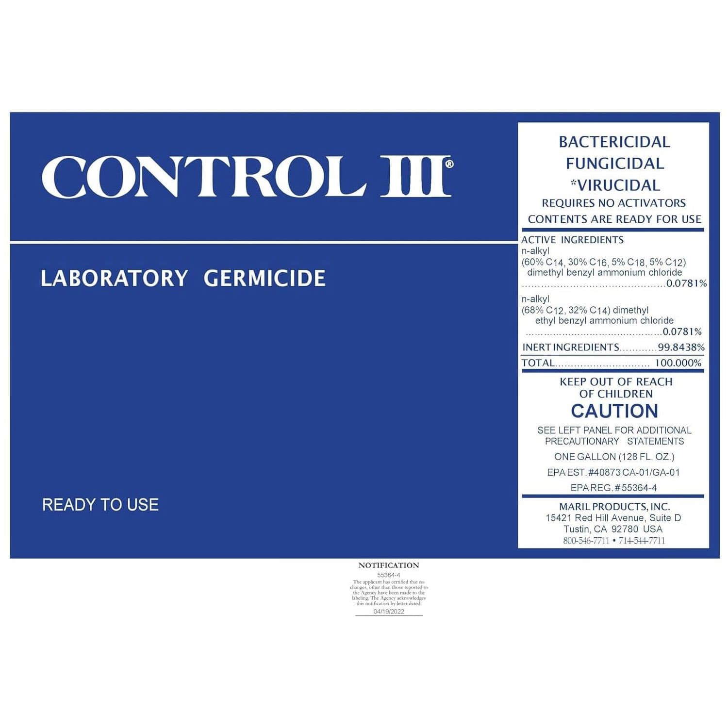 Control III Laboratory Germicide Surface Disinfectant Cleaner - Image 2