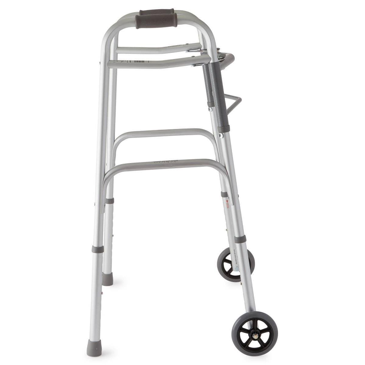 Medline Two-Button Folding Walker with 5" Wheels - Image 4