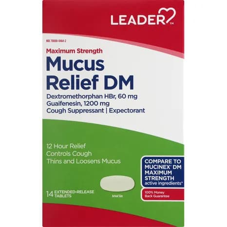 Leader Mucus Relief, DM, Maximum Strength, Extended-Release Tablets - 60 Count