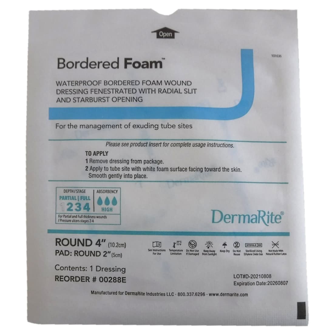 DermaRite Bordered Foam Waterproof Foam Dressing, 4 Inch Fenestrated - Image 3