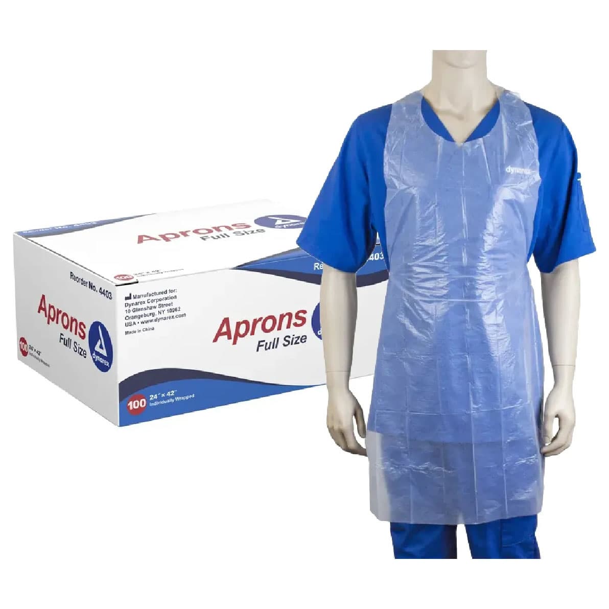 Dynarex Full Coverage Polyethelene Apron, 24 x 42 Inch