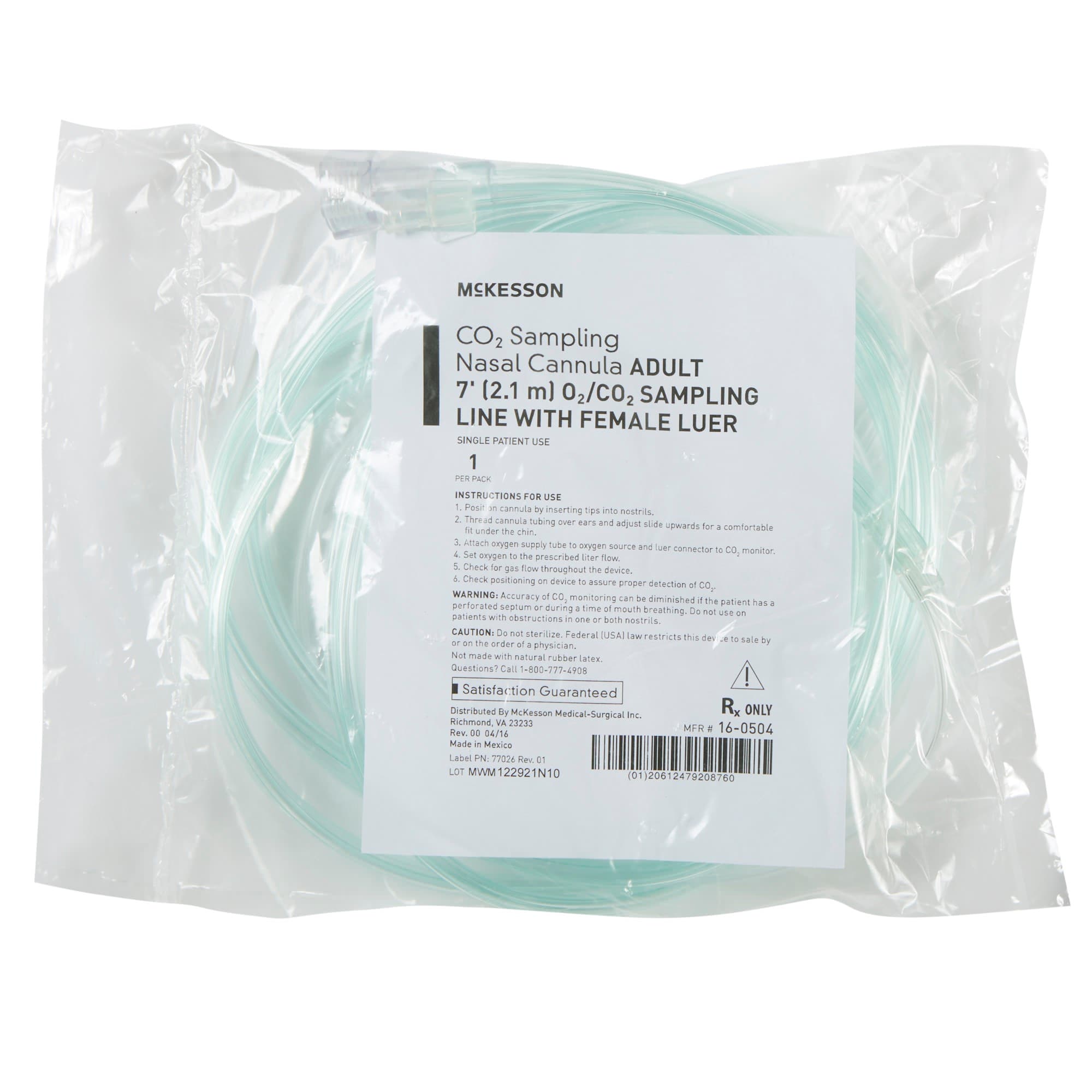 McKesson ETCO2 Nasal Sampling Cannula with O2 Delivery, Clear, Female Luer Connector, 7 Foot O2 Line - Case of 25 - Image 1