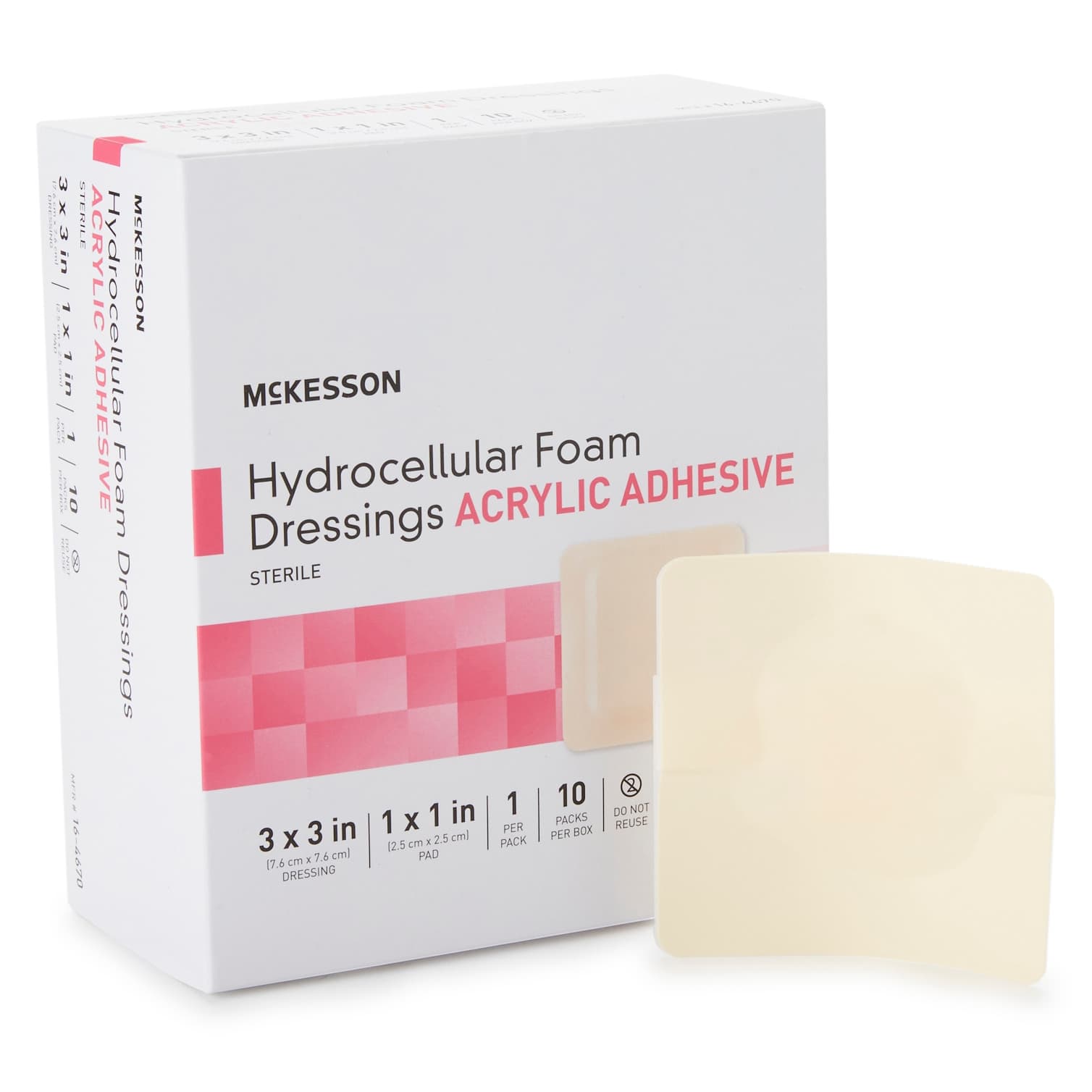McKesson Foam Dressing Film Backing Tan, 3 x 3 Inch, 1 x 1 Inch Pad, Acrylic Adhesive with Border - Box of 10 - Image 1
