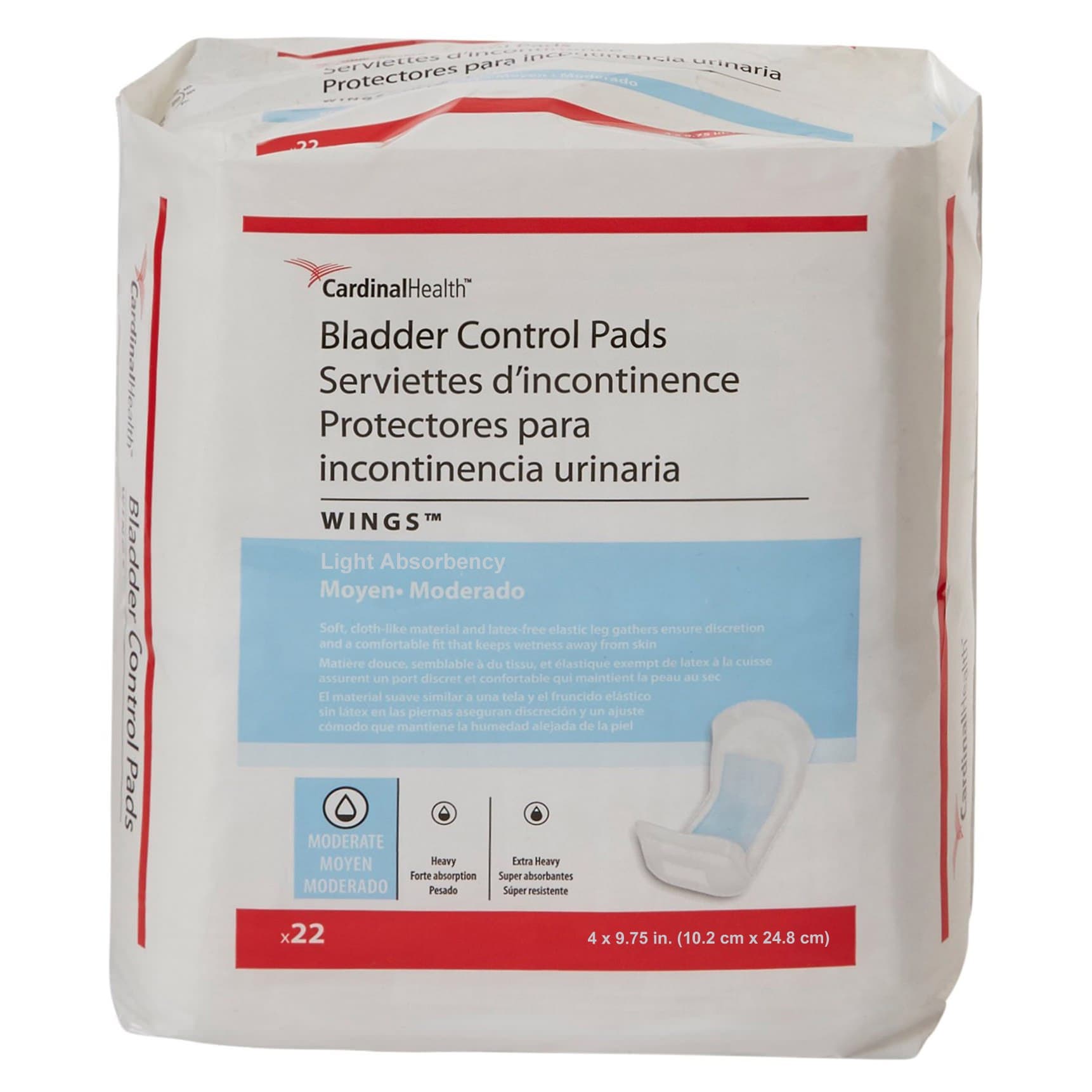 Cardinal Health Wings Bladder Control Pads, 4 x 9.75 Inch - Package of 22 - Image 1
