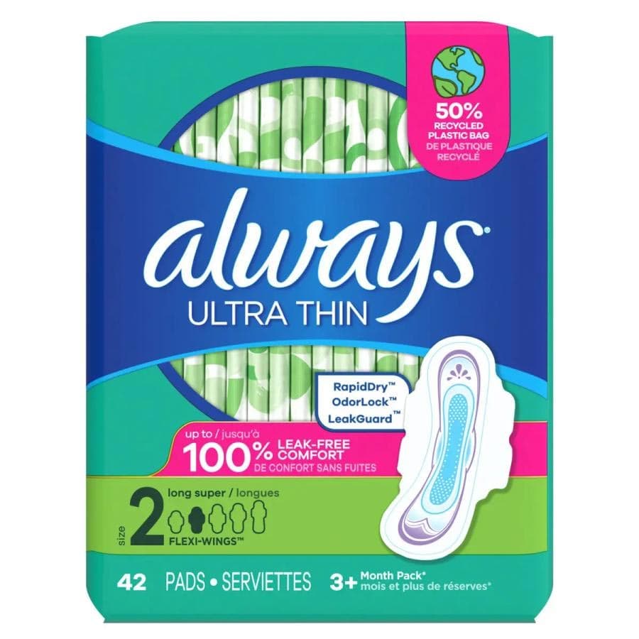 Always Ultra Thin Pads with Wings, Long - Package of 42