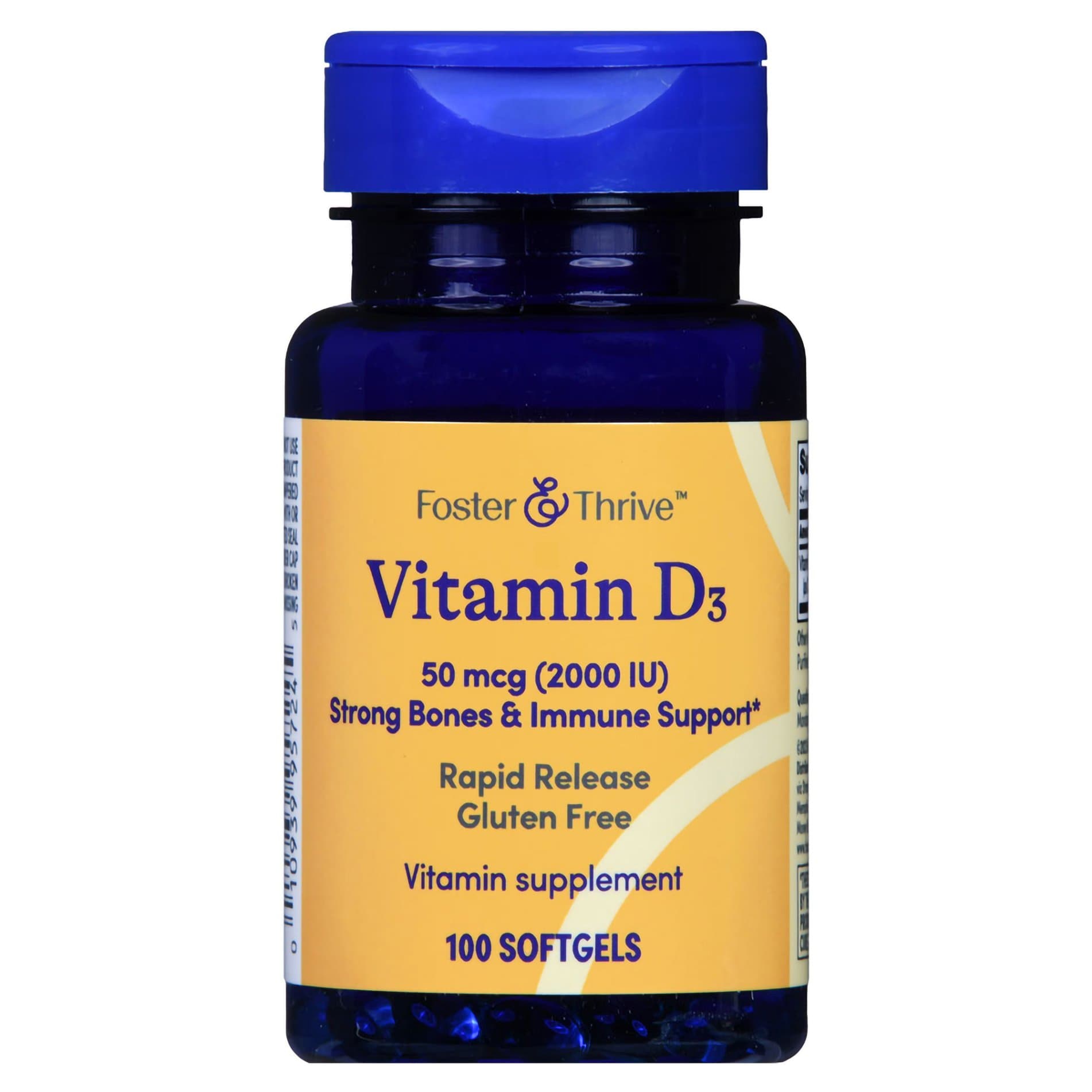 Foster & Thrive Vitamin D3 50 mcg (2000 IU) Rapid Release Softgels - Image 1