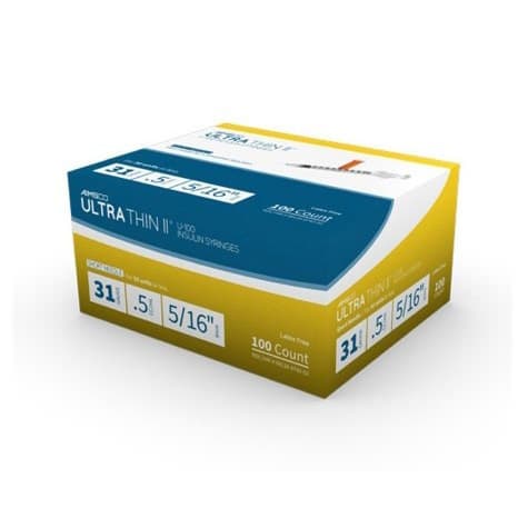 AIMSCO Ultra Thin II Standard U-100 Insulin Syringe with Needle